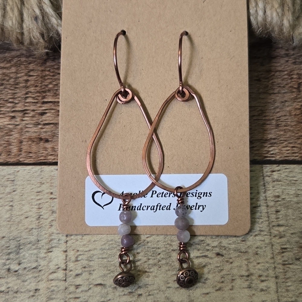 NEW Amalie Peters Handmade Copper Loop Hammered Wire Beaded Drop Earrings